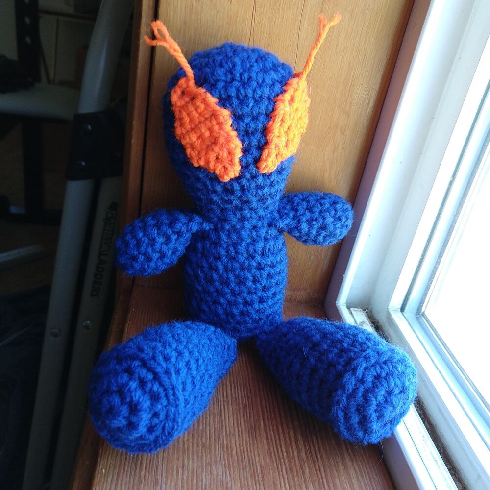 Blue Alien Amigurumi Doll Orange Eye antennae handmade crochet New ready to ship - Picture 3 of 11